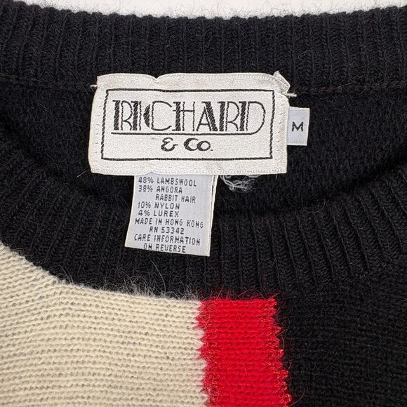 VTG Richard & Co Angora Lambswool Fuzzy Sparkle Chevron Holiday Party Sweater M - Picture 3 of 15